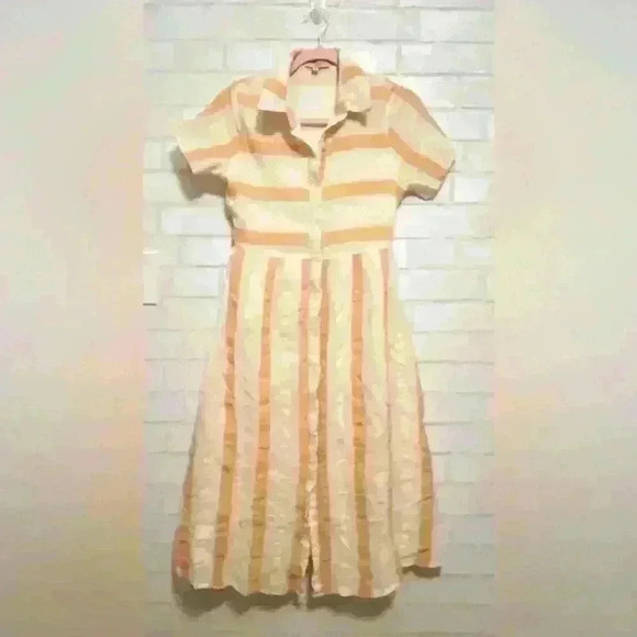 Polagram yellow stripe flare dress with tie size Small - Picture 2 of 4
